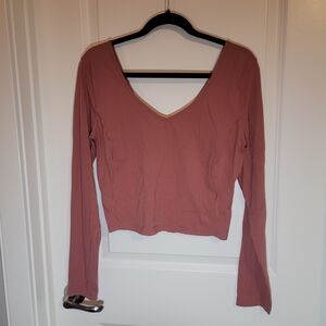 Long Sleeve V-Neck Crop Top - Dusty Rose